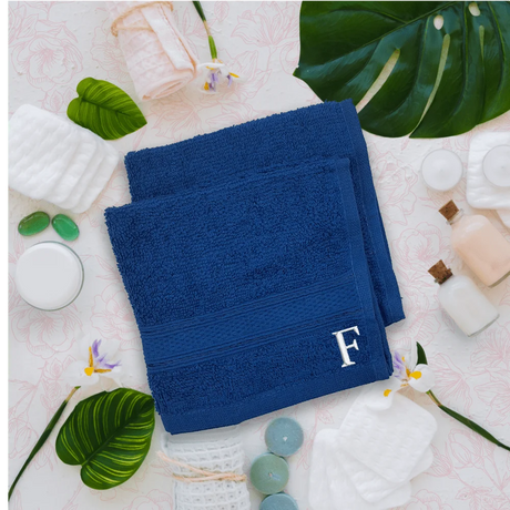 BYFT Daffodil Monogrammed Face Towel Royal Blue 30 x 30 Cm