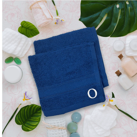 BYFT Daffodil Monogrammed Face Towel Royal Blue 30 x 30 Cm