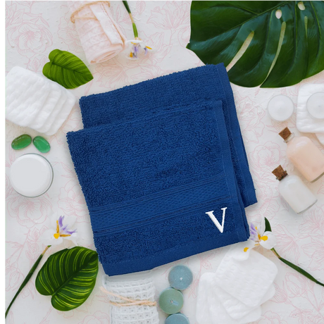 BYFT Daffodil Monogrammed Face Towel Royal Blue 30 x 30 Cm