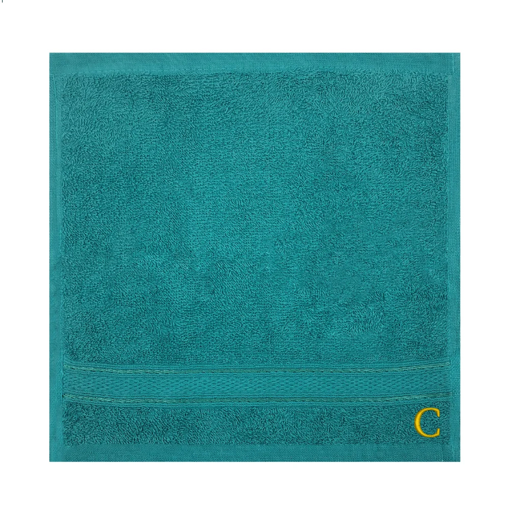 BYFT Daffodil Monogrammed Face Towel Turquoise Blue 30 x 30 Cm