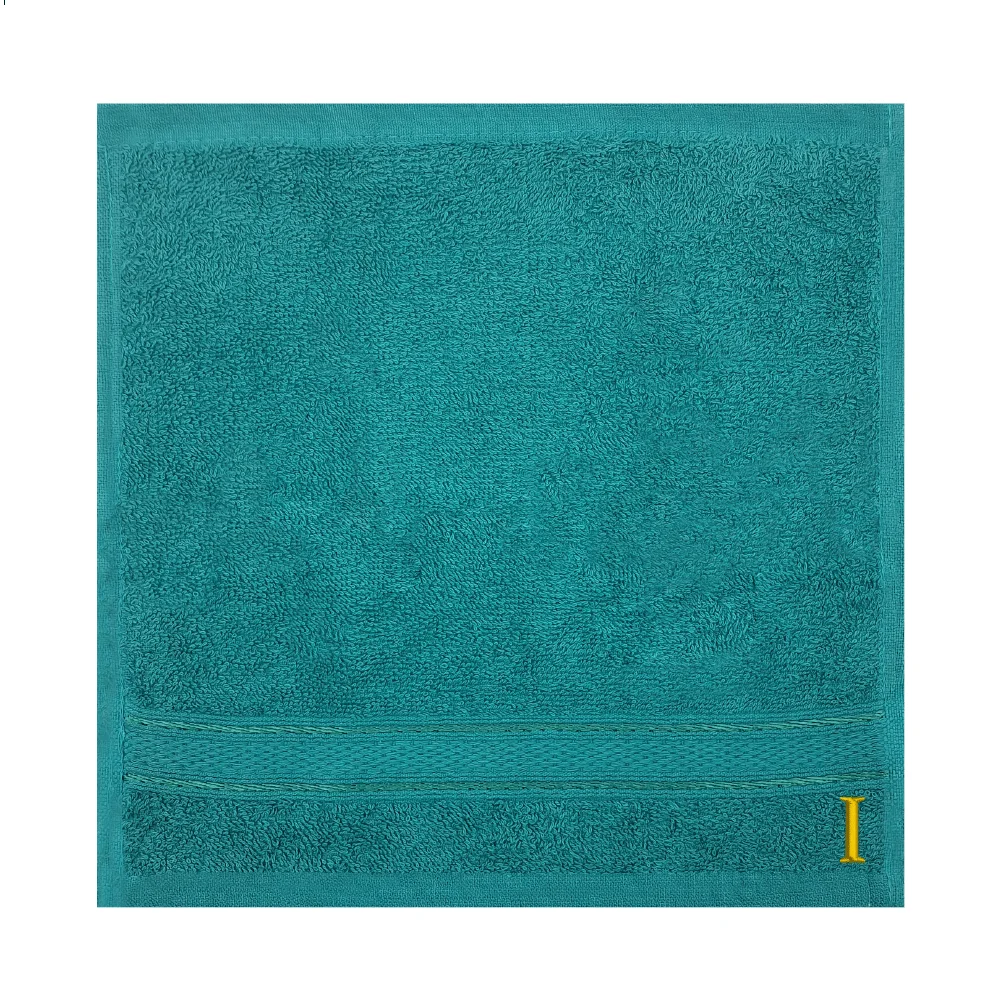 BYFT Daffodil Monogrammed Face Towel Turquoise Blue 30 x 30 Cm