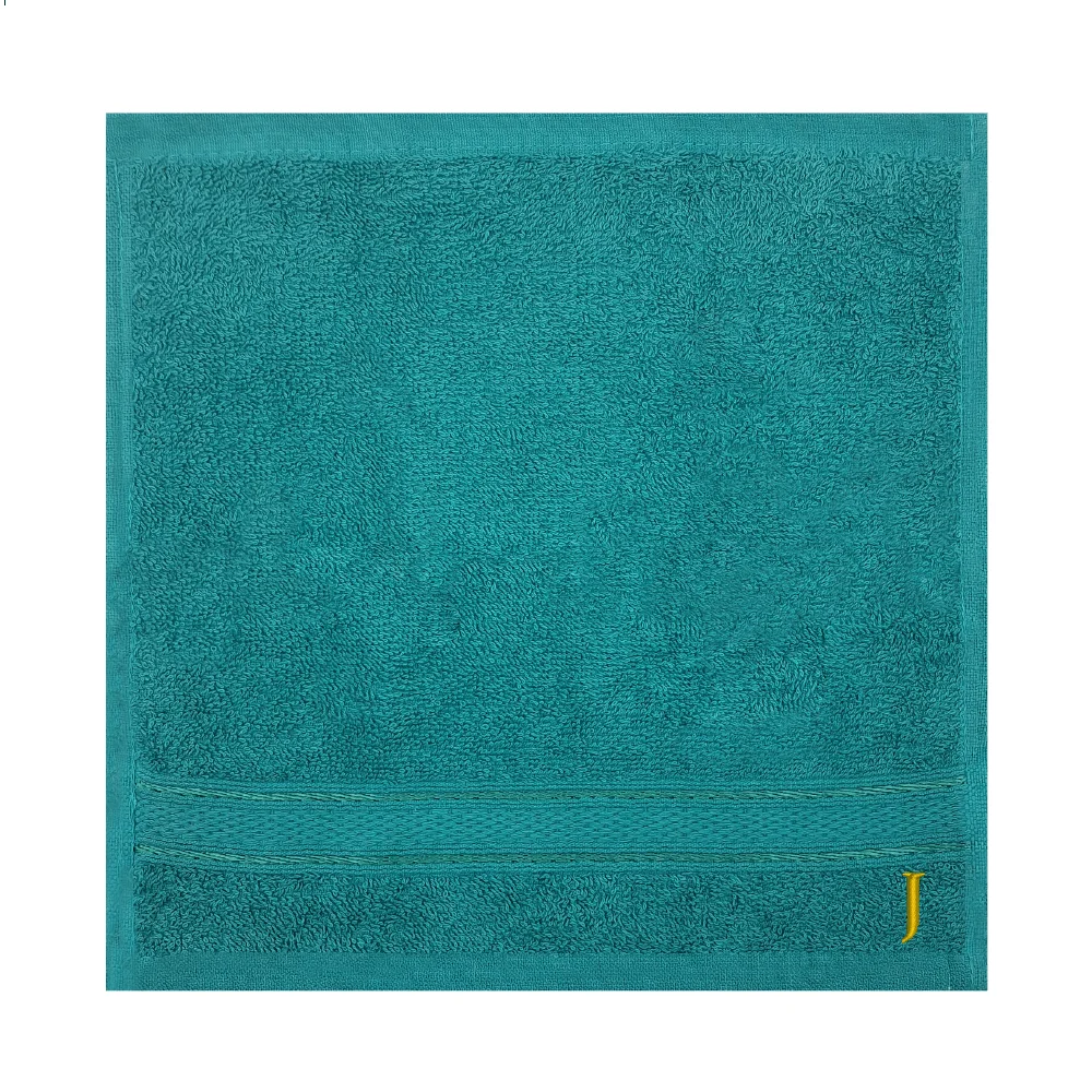 BYFT Daffodil Monogrammed Face Towel Turquoise Blue 30 x 30 Cm