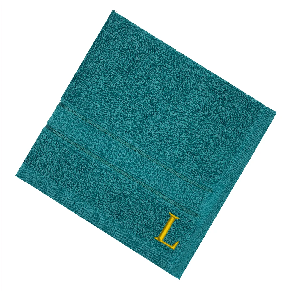 BYFT Daffodil Monogrammed Face Towel Turquoise Blue 30 x 30 Cm