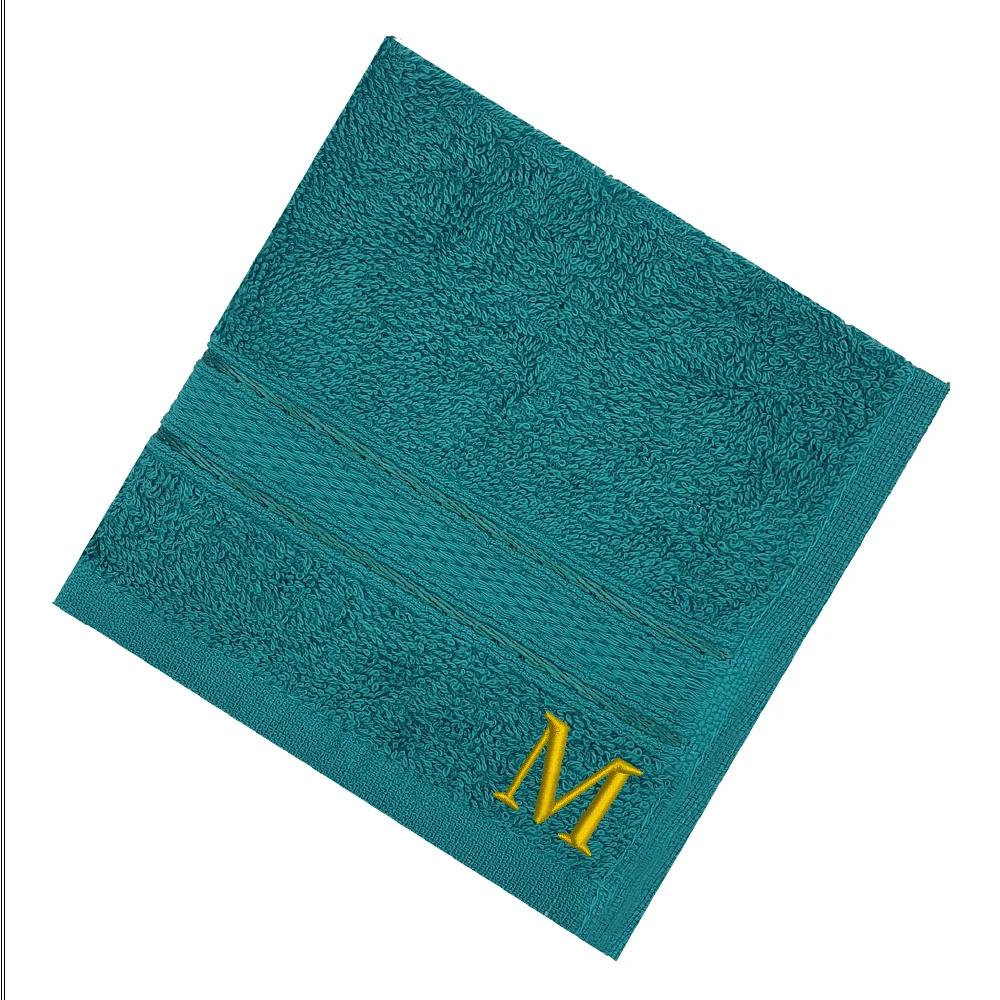 BYFT Daffodil Monogrammed Face Towel Turquoise Blue 30 x 30 Cm