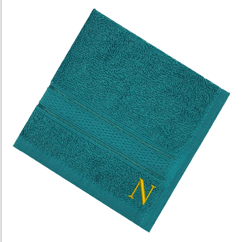 BYFT Daffodil Monogrammed Face Towel Turquoise Blue 30 x 30 Cm