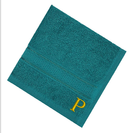 BYFT Daffodil Monogrammed Face Towel Turquoise Blue 30 x 30 Cm