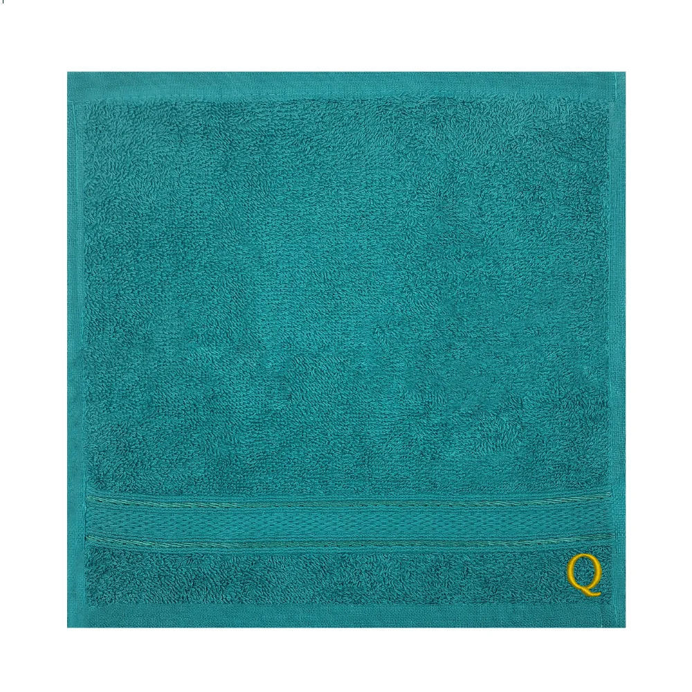 BYFT Daffodil Monogrammed Face Towel Turquoise Blue 30 x 30 Cm
