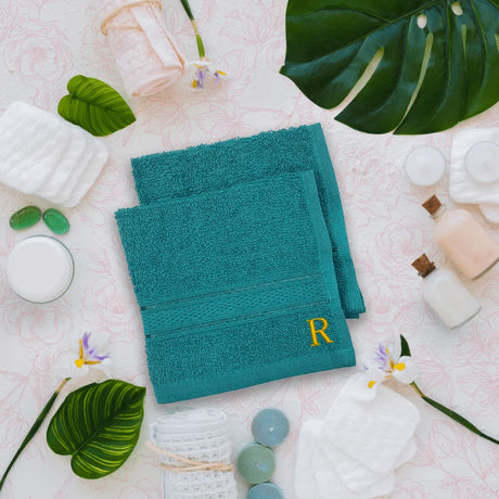 BYFT Daffodil Monogrammed Face Towel Turquoise Blue 30 x 30 Cm