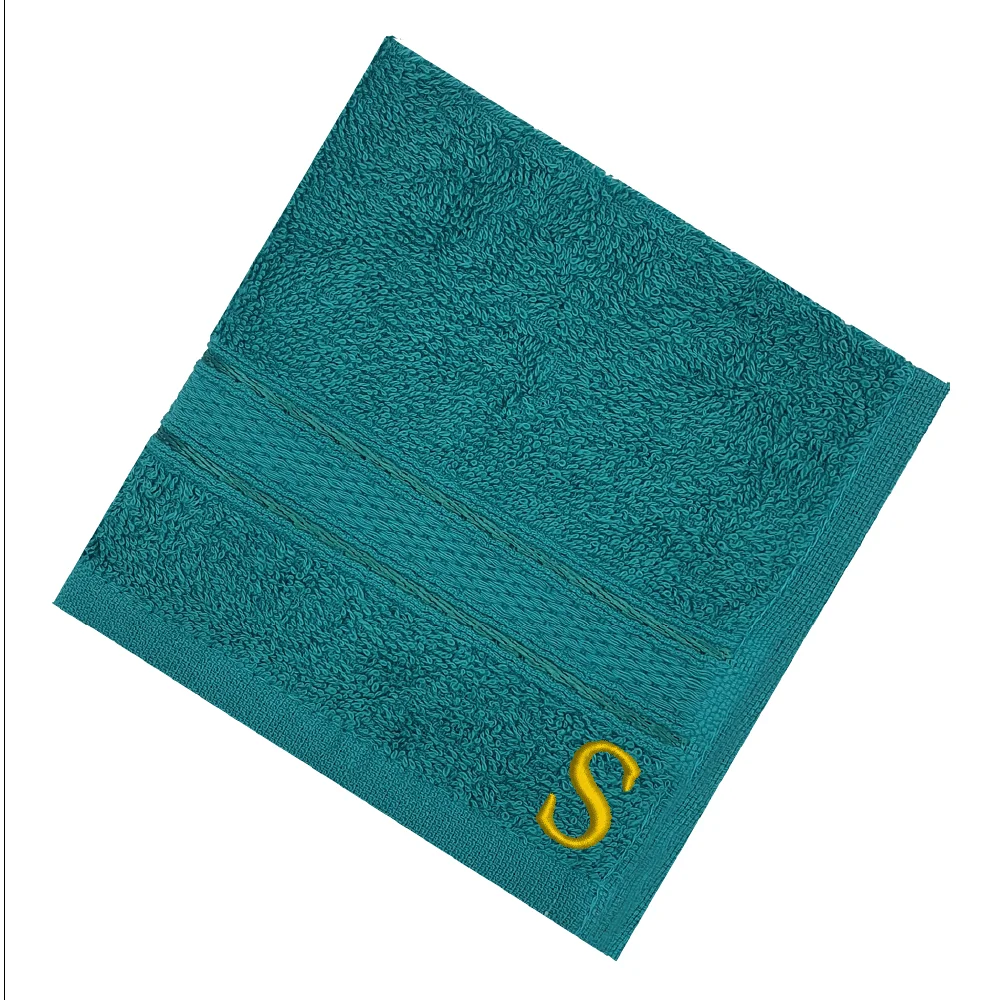 BYFT Daffodil Monogrammed Face Towel Turquoise Blue 30 x 30 Cm