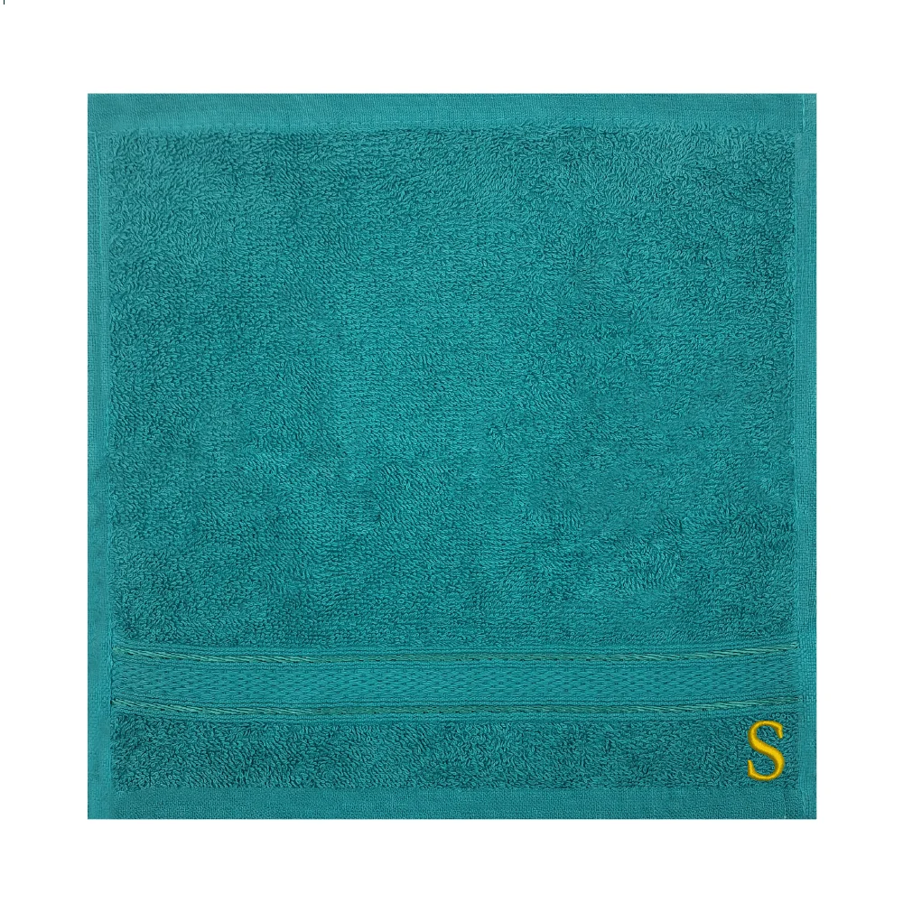 BYFT Daffodil Monogrammed Face Towel Turquoise Blue 30 x 30 Cm