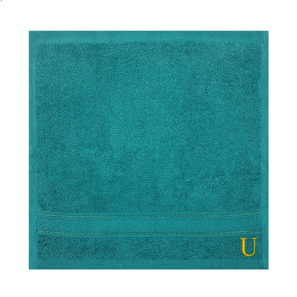 BYFT Daffodil Monogrammed Face Towel Turquoise Blue 30 x 30 Cm