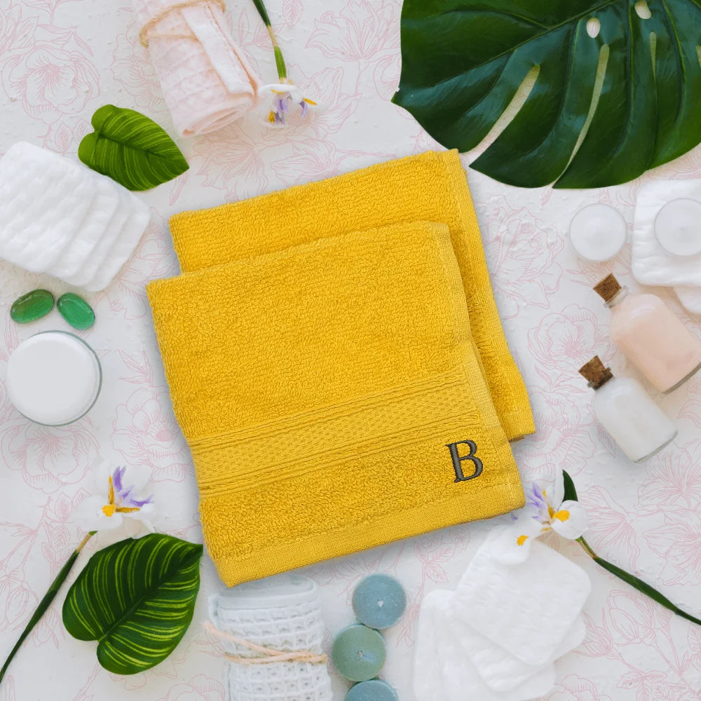 BYFT Daffodil Monogrammed Face Towel Yellow 30 x 30 Cm