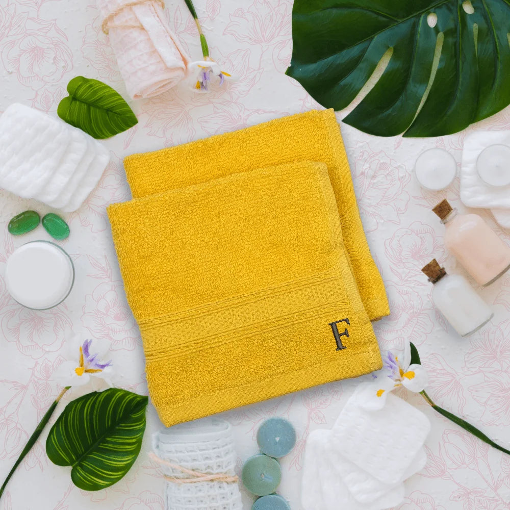 BYFT Daffodil Monogrammed Face Towel Yellow 30 x 30 Cm