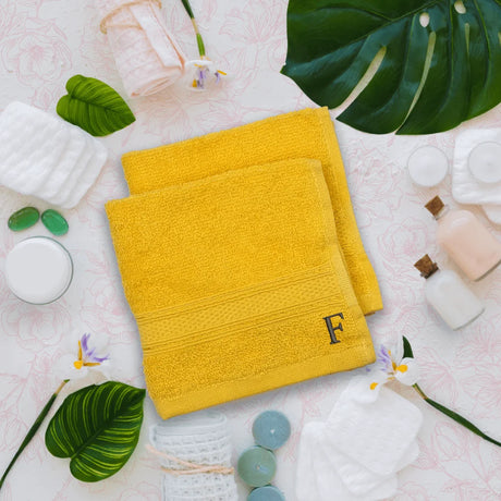 BYFT Daffodil Monogrammed Face Towel Yellow 30 x 30 Cm