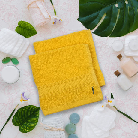 BYFT Daffodil Monogrammed Face Towel Yellow 30 x 30 Cm