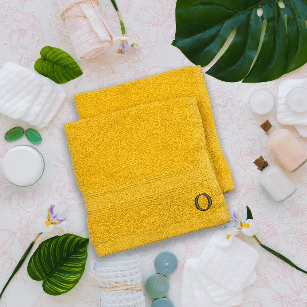 BYFT Daffodil Monogrammed Face Towel Yellow 30 x 30 Cm