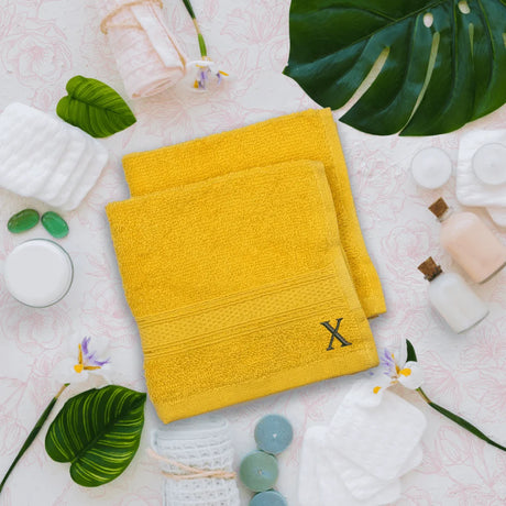 BYFT Daffodil Monogrammed Face Towel Yellow 30 x 30 Cm