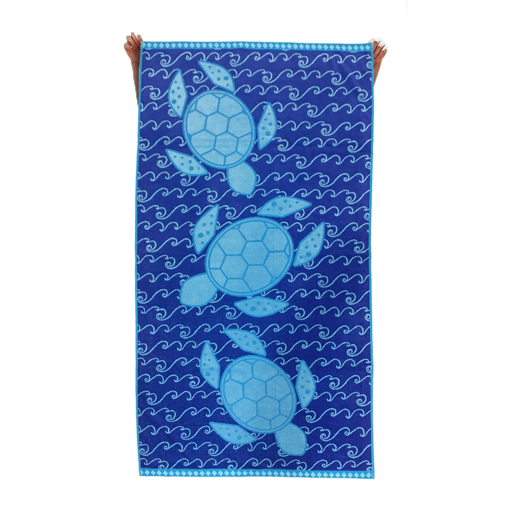 BYFT Mimosa Beach Towel Blue Turtle Cotton Pool Towel
