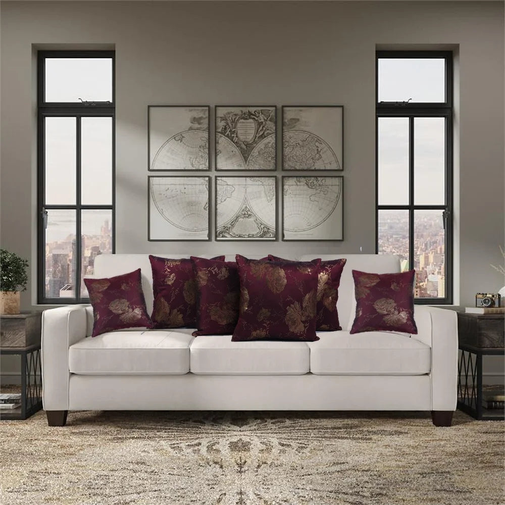 BYFT Orchard Cushion Cover 40 x 40 cm (Golden Rose Burgundy) 16 x 16 inch Luxury Decorative Cushion Cover for Sofa, Bed & Living Room - Set of 02