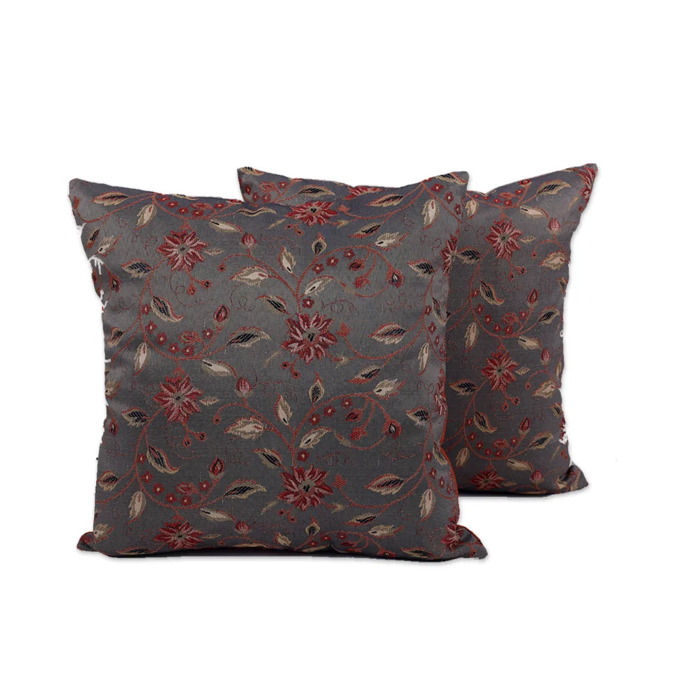 BYFT Orchard Cushion Cover 40 x 40 cm (Blossom Dark Grey) 16 x 16 inch Luxury Decorative Cushion Cover for Sofa, Bed & Living Room - Set of 02
