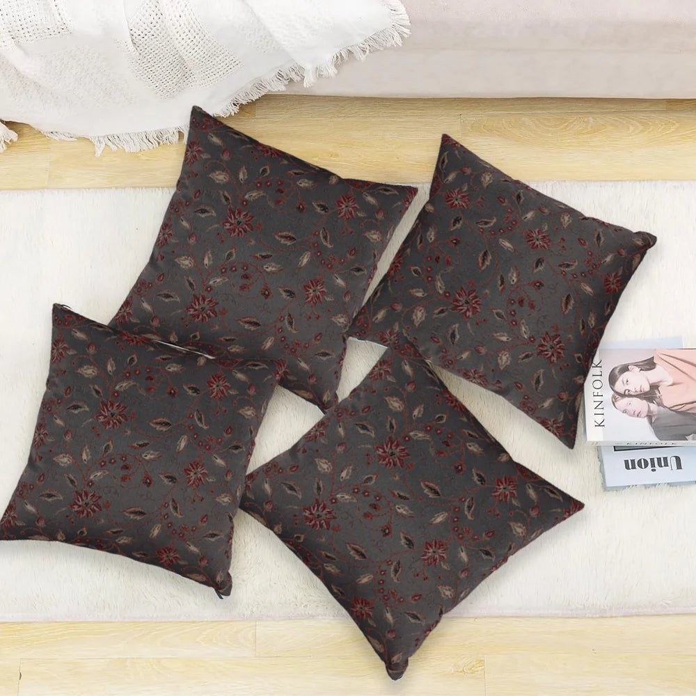 BYFT Orchard Cushion Cover 40 x 40 cm (Blossom Dark Grey) 16 x 16 inch Luxury Decorative Cushion Cover for Sofa, Bed & Living Room - Set of 02