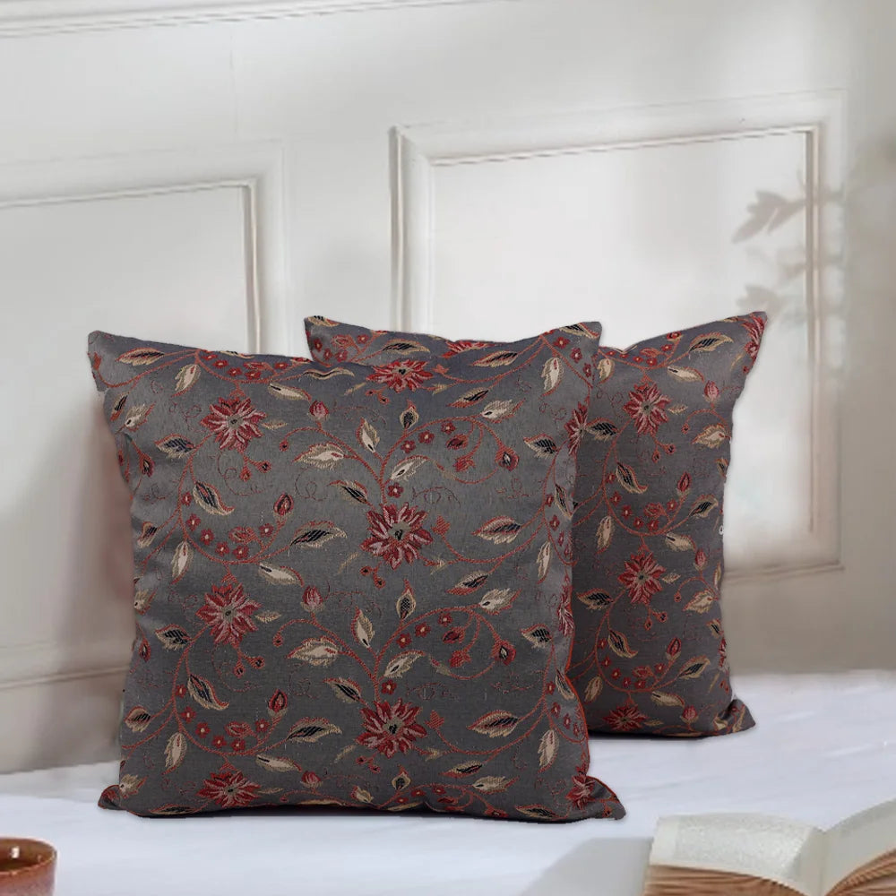 BYFT Orchard Cushion Cover 40 x 40 cm (Blossom Dark Grey) 16 x 16 inch Luxury Decorative Cushion Cover for Sofa, Bed & Living Room - Set of 02