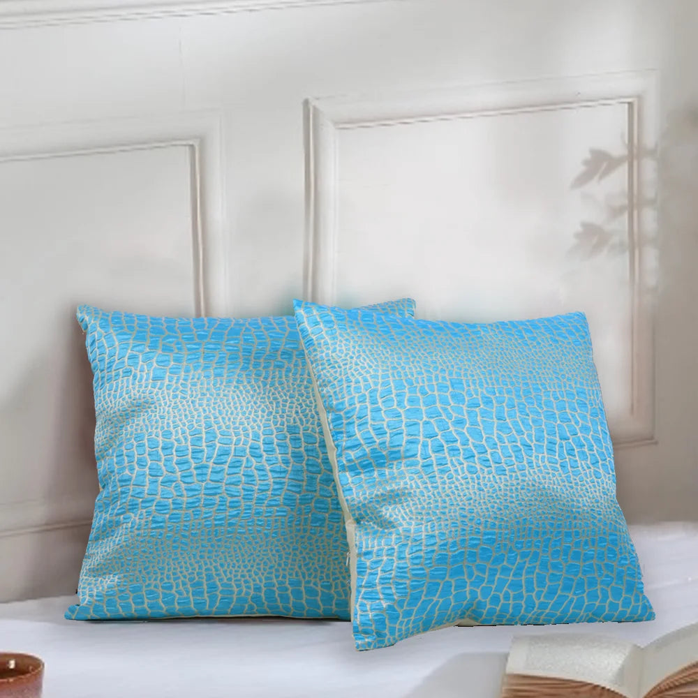 BYFT Orchard Cushion Cover 40 x 40 cm (Azure Elegance Arctic Blue) 16 x 16 inch Luxury Decorative Cushion Cover for Sofa, Bed & Living Room - Set of 02