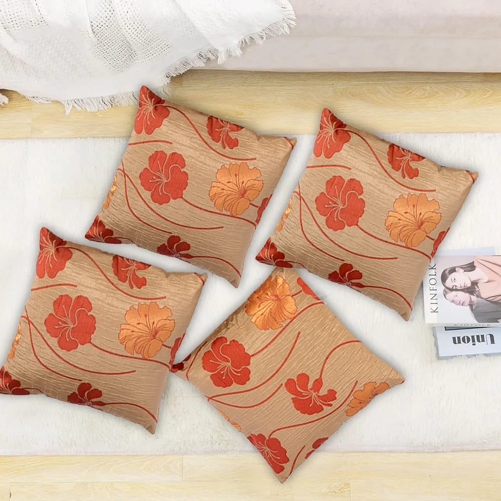 BYFT Orchard Cushion Cover 40 x 40 cm (Sun-Kissed Hibiscus Pale Gold) 16 x 16 inch Luxury Decorative Cushion Cover for Sofa, Bed & Living Room - Set of 02