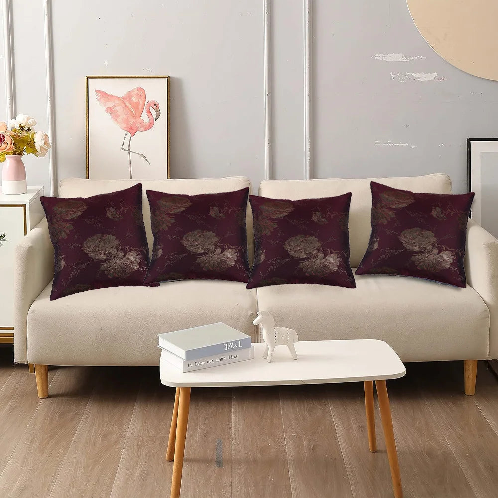 BYFT Orchard Cushion Cover 40 x 40 cm (Golden Rose Burgundy) 16 x 16 inch Luxury Decorative Cushion Cover for Sofa, Bed & Living Room - Set of 02