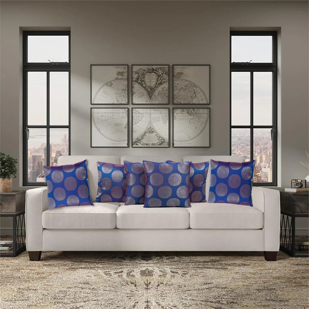 BYFT Orchard Cushion Cover 40 x 40 cm (Golden Brocade Nick Blue) 16 x 16 inch Luxury Decorative Cushion Cover for Sofa, Bed & Living Room - Set of 02