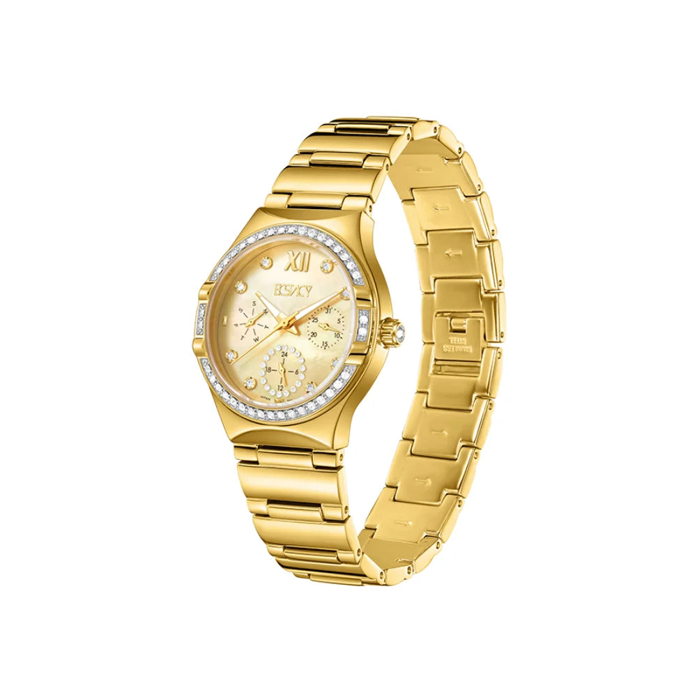 ecstacy-women's-6p29-movement-watch-multi-function-display-and-stainless-steel-strap-e23608-gbgmc-gold