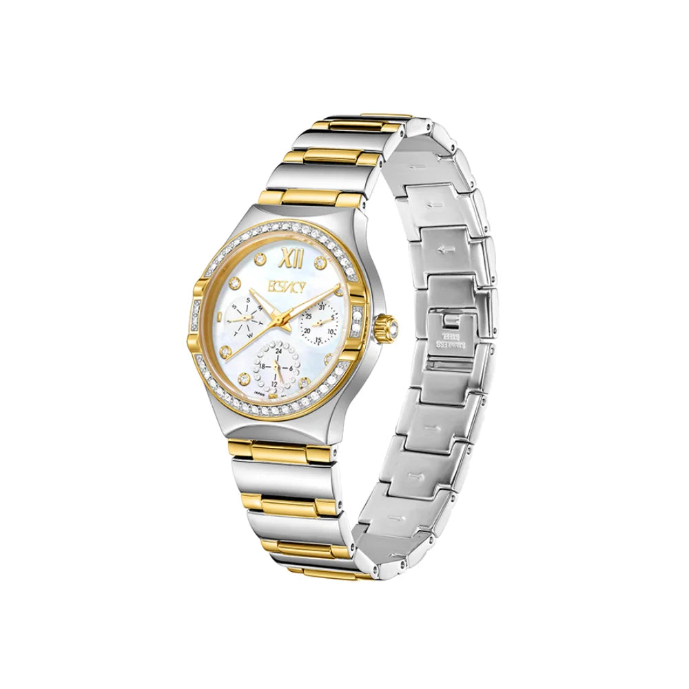 ecstacy-women's-6p29-movement-watch-multi-function-display-and-stainless-steel-strap-e23608-tbtm-two-tone-gold