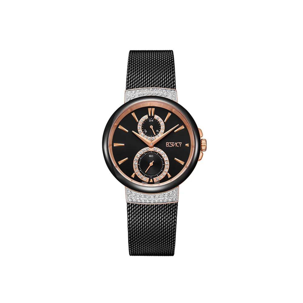 ecstacy-women's-vd77-movement-watch-multi-function-display-and-stainless-steel-strap-e23603-kmbb-black