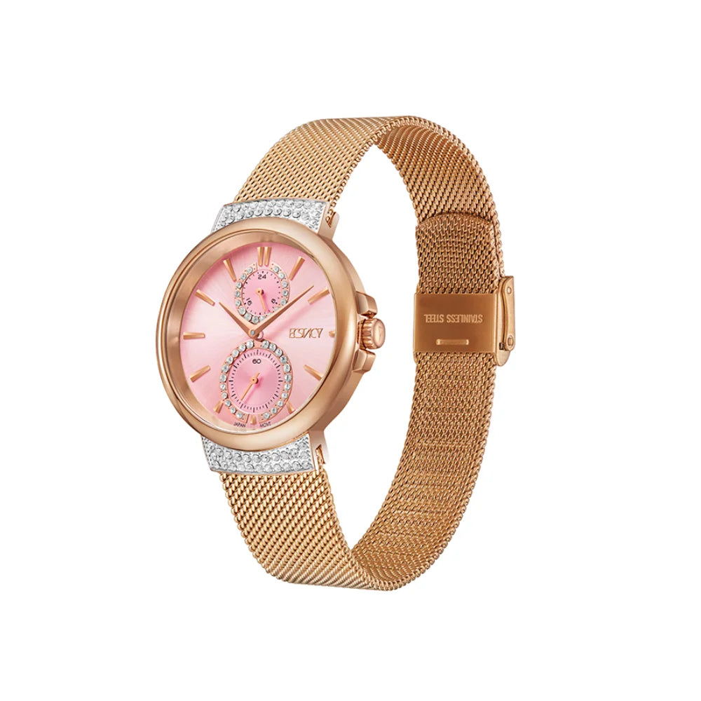 ecstacy-women's-vd77-movement-watch-multi-function-display-and-stainless-steel-strap-e23603-rmkp-rose-gold