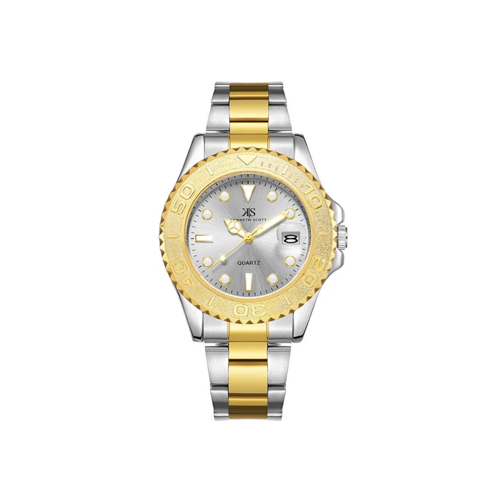 kenneth-scott-men's-sl28d-movement-watch-analog-display-and-stainless-steel-strap-k23022-tbtw-gold/silver