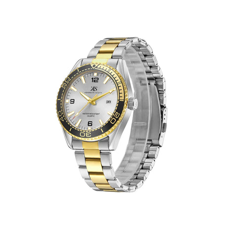 kenneth-scott-men's-sl28d-movement-watch-analog-display-and-stainless-steel-strap-k23024-tbtsb-gold/silver