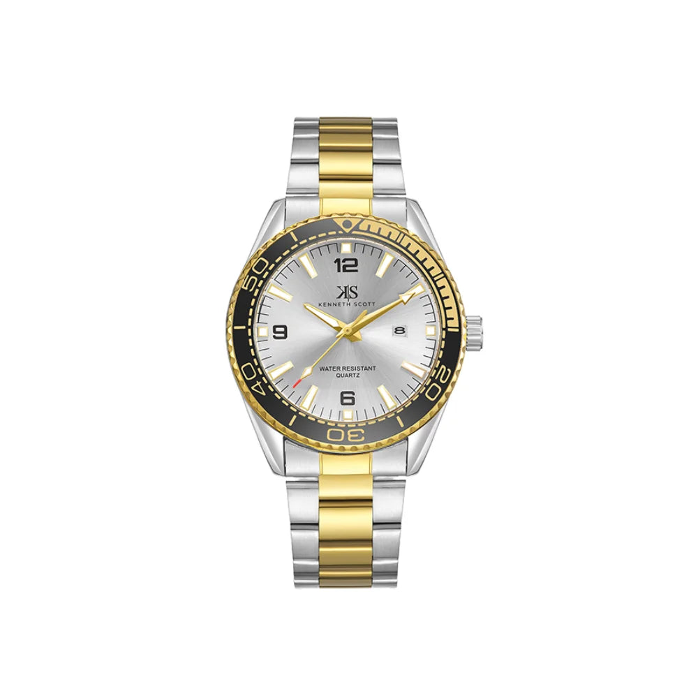 kenneth-scott-men's-sl28d-movement-watch-analog-display-and-stainless-steel-strap-k23024-tbtsb-gold/silver