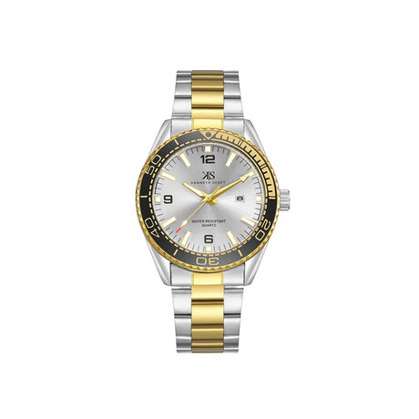 kenneth-scott-men's-sl28d-movement-watch-analog-display-and-stainless-steel-strap-k23024-tbtsb-gold/silver