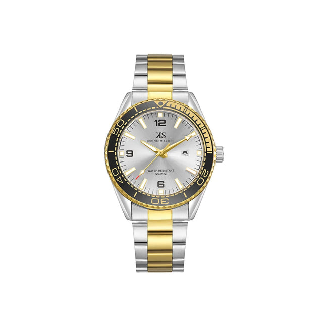 kenneth-scott-men's-sl28d-movement-watch-analog-display-and-stainless-steel-strap-k23024-tbtsb-gold/silver
