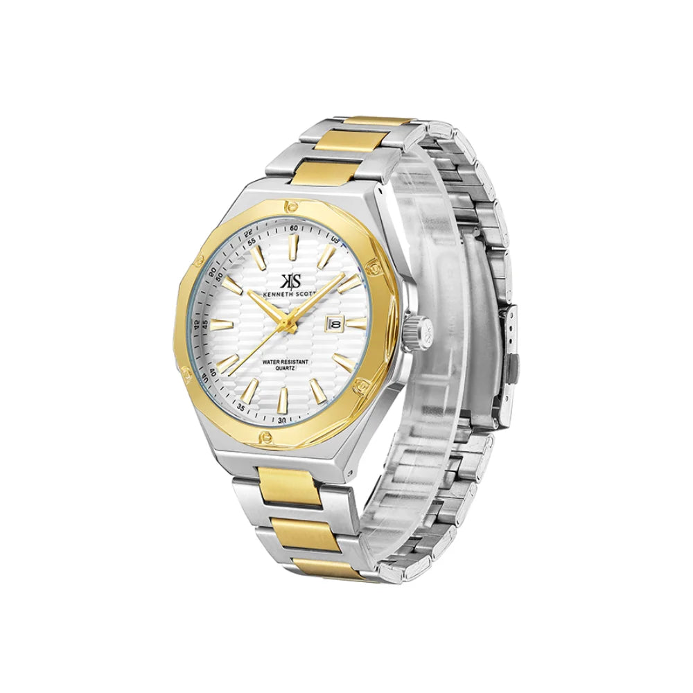 kenneth-scott-men's-sl28d-movement-watch-analog-display-and-stainless-steel-strap-k23026-tbtw-gold/silver