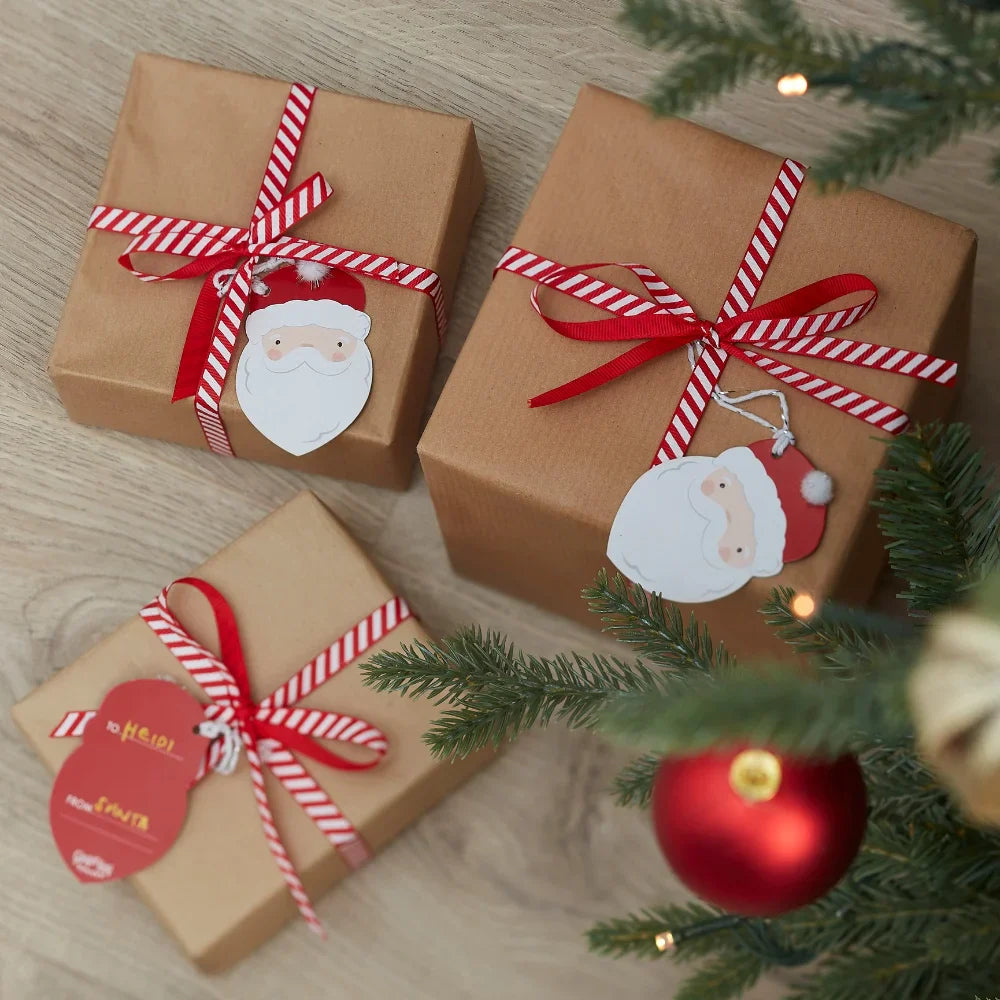 Merry Everything Santa Face Gift Tags & Ribbon