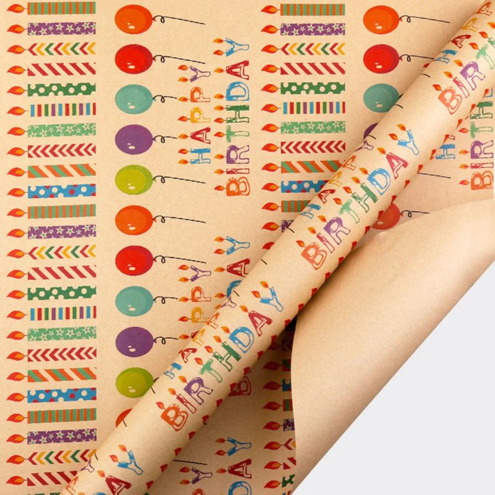 Candle & Balloon Kraft Gift Wrapping Paper 50 x 70 Cm Set of 6 Pcs