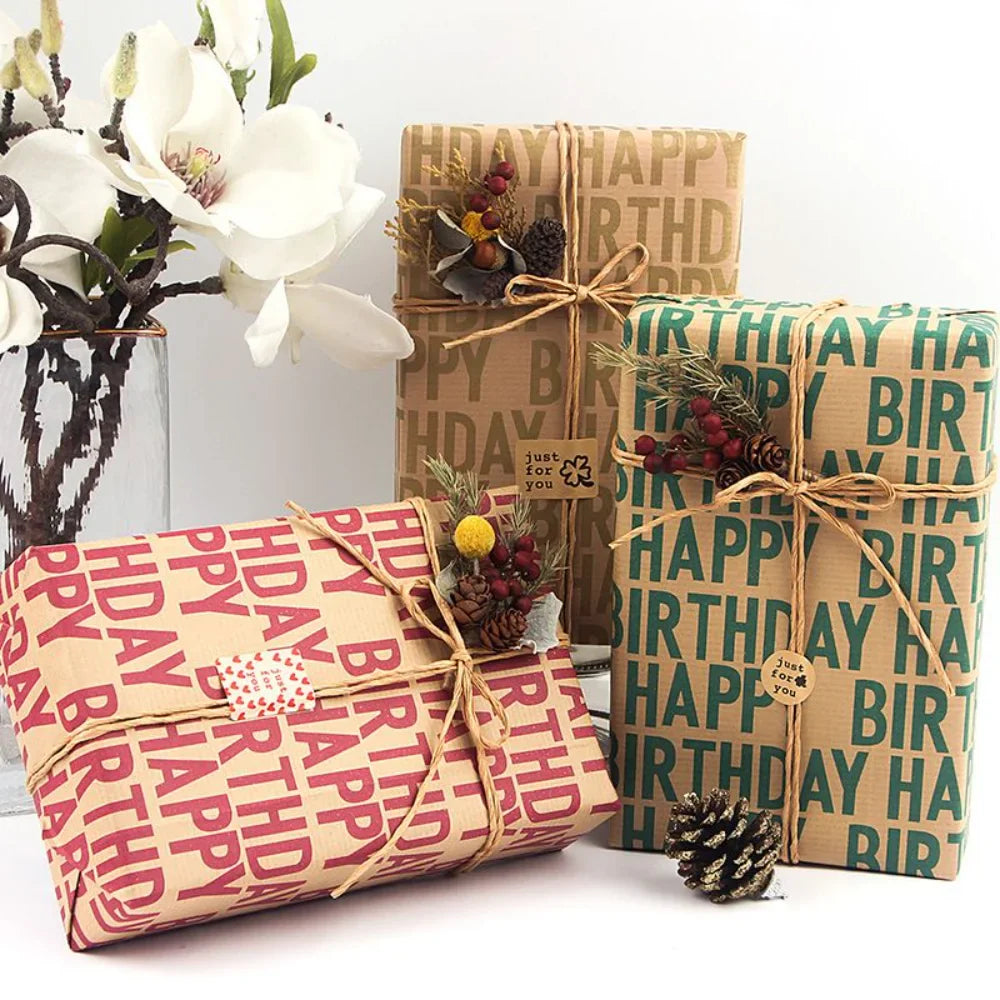 Happy Birthday Kraft Gift Wrapping Paper 50 x 70 Cm Set of 6 Pcs
