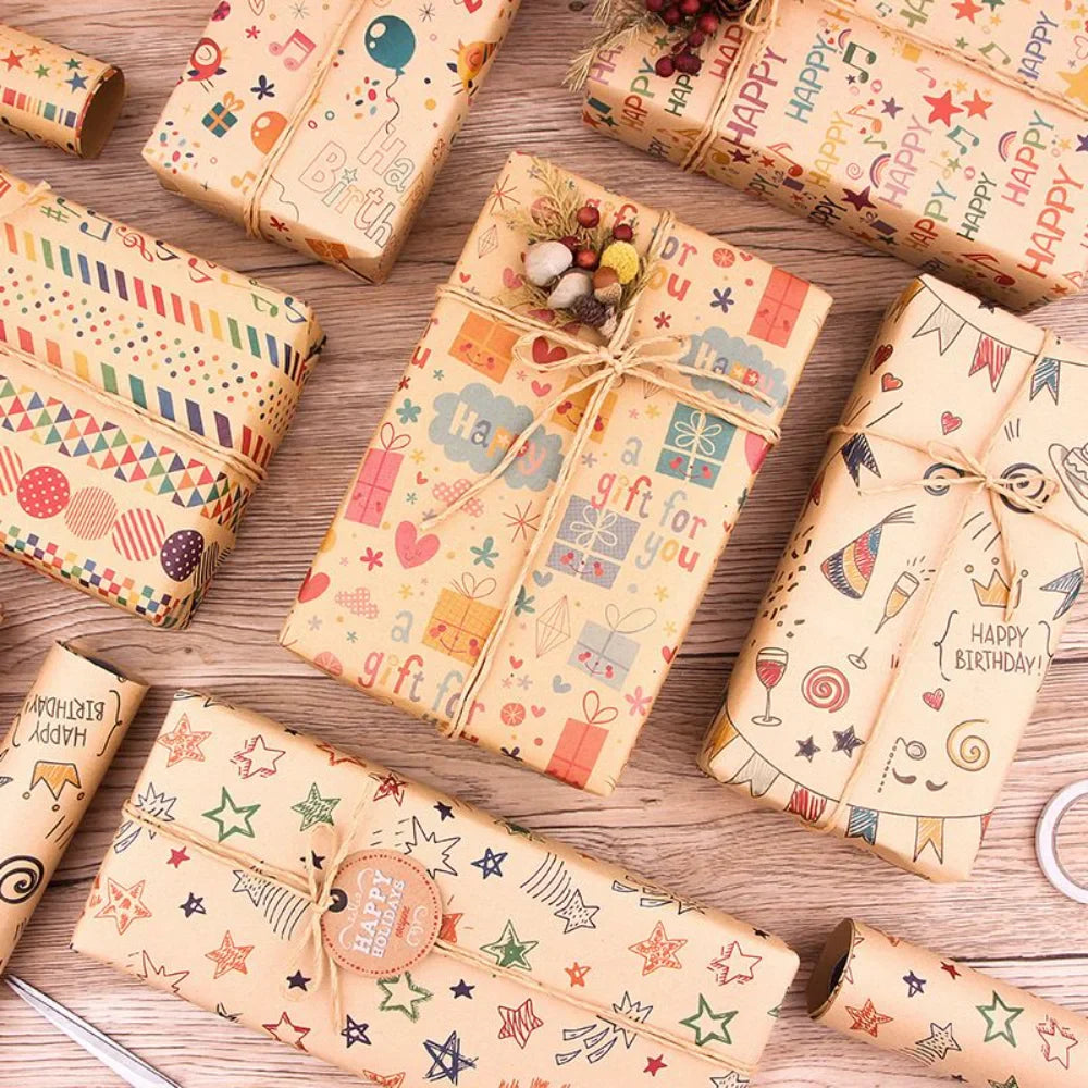 Birthday Party Kraft Gift Wrapping Paper 50 x 70 Cm Set of 6 Pcs