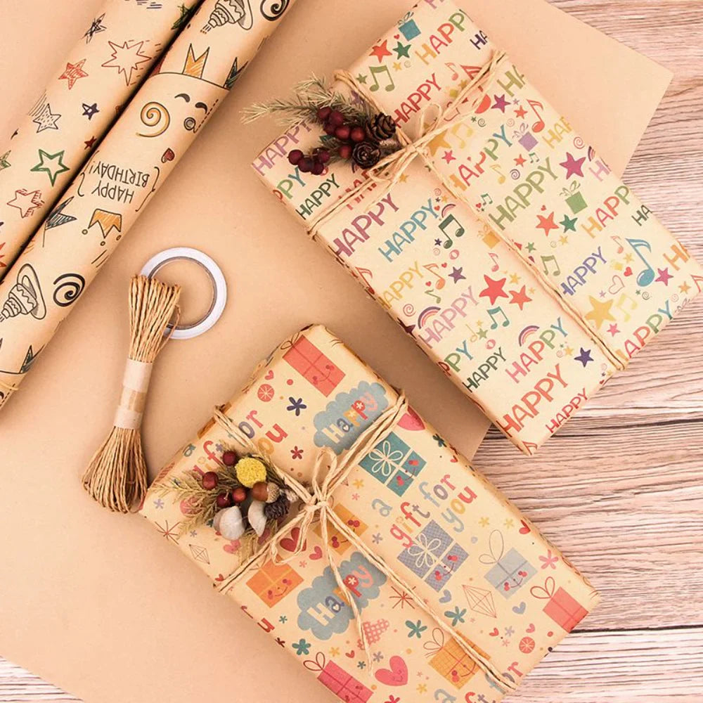 Birthday Party Kraft Gift Wrapping Paper 50 x 70 Cm Set of 6 Pcs