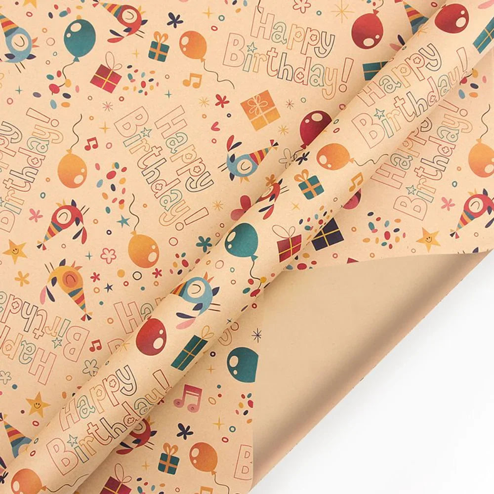 Happy Birthday Party Kraft Gift Wrapping Paper 50 x 70 Cm Set of 6 Pcs