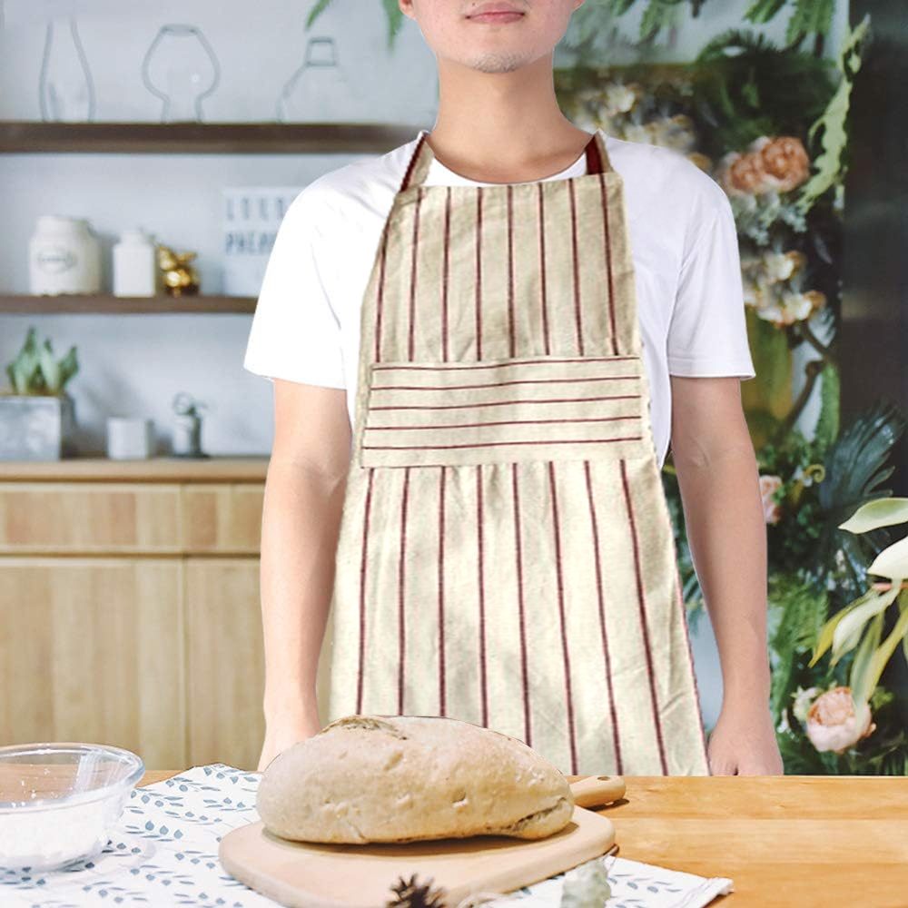 مريلة مطبخ كلاسيكية من القطن مخططة باللونين الأحمر والأبيض من BYFT Orchard