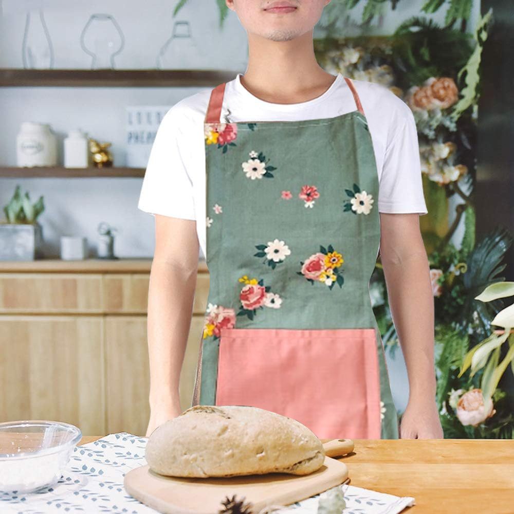 مريلة طبخ من القطن بنقشة زهور باللونين الأخضر والوردي من BYFT Orchard