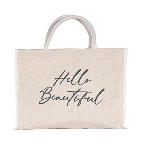 BYFT017622 BYFT Natural Jute bag shopper Hello Beautiful Design