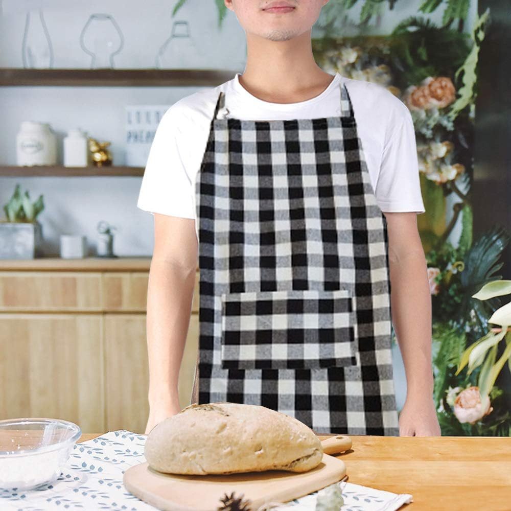 مريلة BYFT Orchard - مريلة كلاسيكية منقوشة باللونين الأسود والأبيض